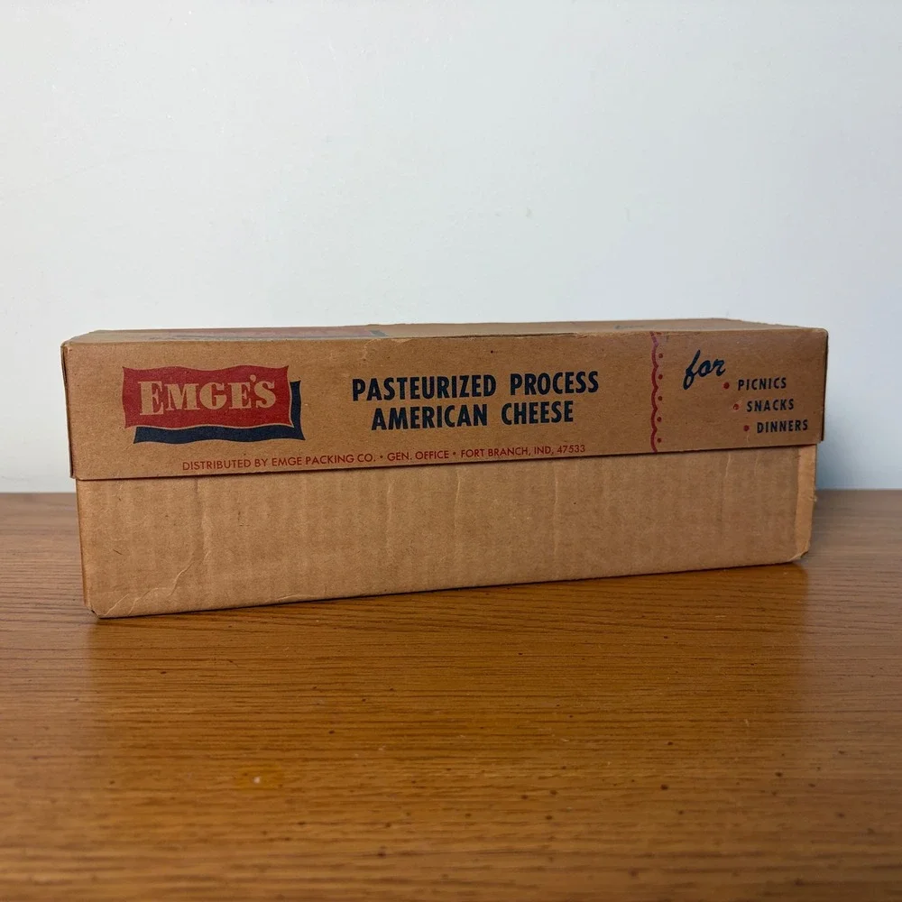 Vintage 1981 Emge's American Cheese 5lb Cardboard Box Fort Branch Indiana